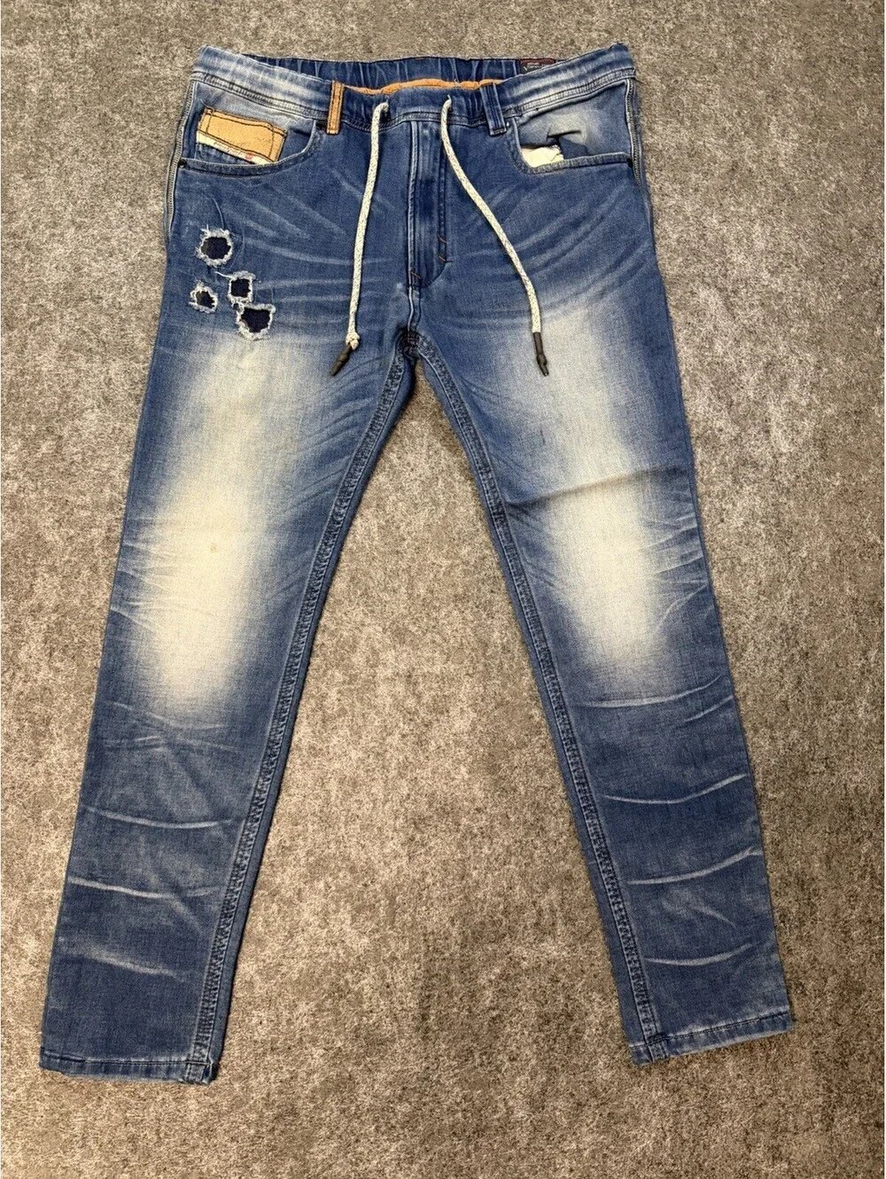 Diesel Krooley Denim Sweatogg Jeans Men’s 32 Blue Distressed Drawstring Italy